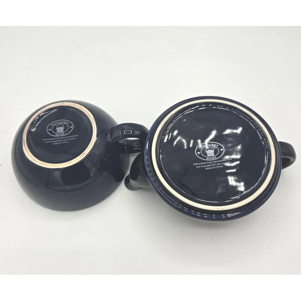 Deep Blue Ceramic Tea Pot‎ with Infuser and Matching Cup Set for One